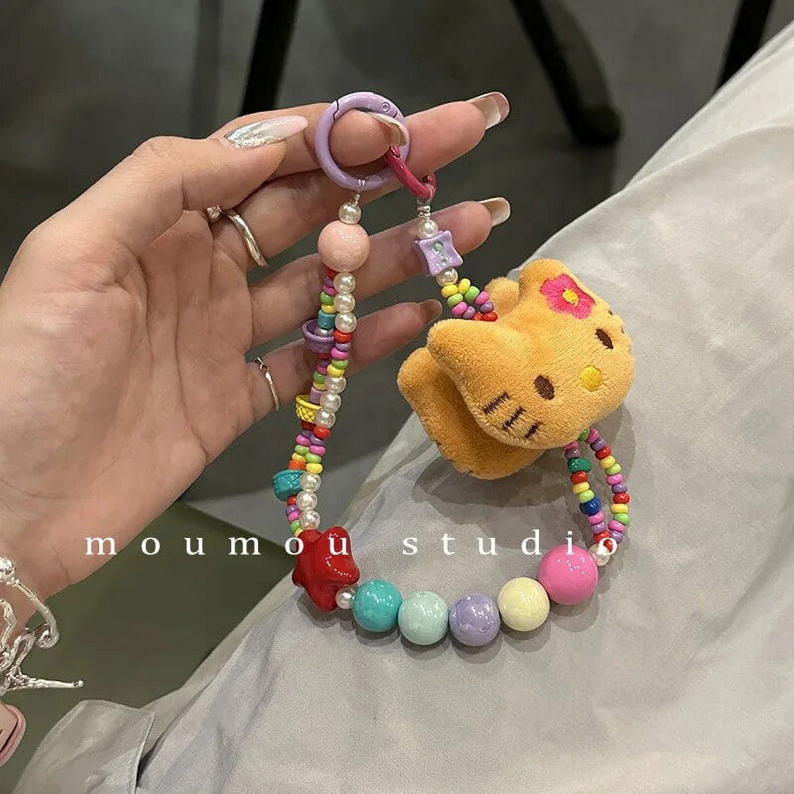 Sanrio Hello Kitty Phonechain Anime Beaded Phone Pendant Kawaii Colorful Bead Keychain Cute Key Pendant Bag Accessories Gift