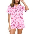 thumbnail image 2 of MAIHAN Summer Pjs for Women Set Short Sleeve Tops and Capri Pants Summer Soft Pajamas Set Button Shirt and Elastic Waist Shorts Pjs Printed Sleepwear Sets(Light Pink,L), 2 of 4