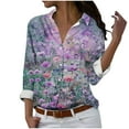 thumbnail image 2 of Royisotas Womens Plus Tops Long Sleeve Casual Fall Lapel Womens Button Down Blouses and Tops Purple Floral Graphic Collared Button up Shirts, 2 of 5