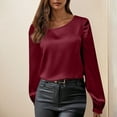 thumbnail image 2 of Olyvenn Fashion Fall Women Tops Puff Long Sleeve Chiffon Work Blouses Dressy Casual Crewneck Flowy Shirts Tees Tunics Red L, 2 of 7