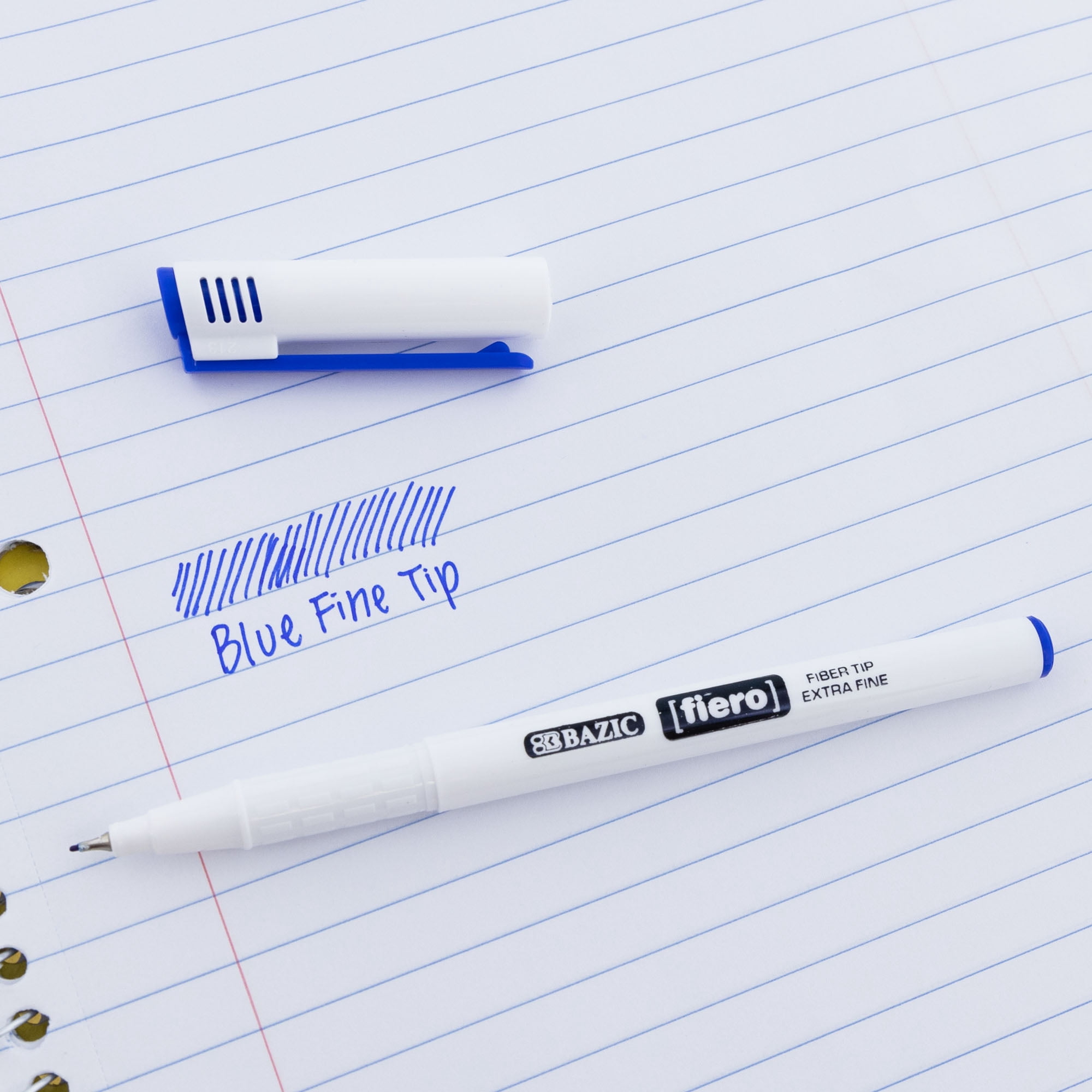 BAZIC Fiero Blue Fiber Tip Fineliner Pen, 0.4mm Extra Fine Tip (4/Pack), 24-Pack