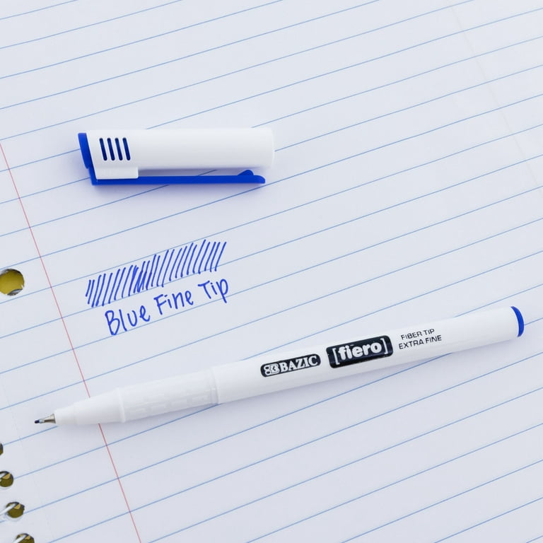 BAZIC Fiero Blue Fiber Tip Fineliner Pen, 0.4mm Extra Fine Tip (4/Pack),  24-Pack 