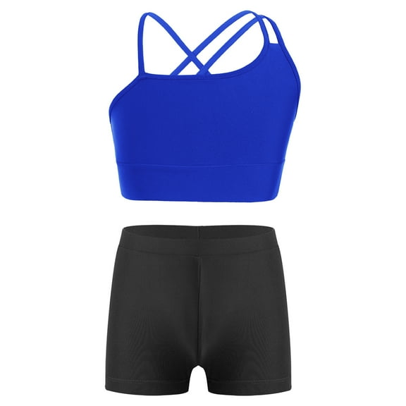 Zaldita Kids Girls Gymnastics/Ballet/Dance/Swim Outfits Sports Bra Crop Tops and Booty Shorts Active Royal Blue&Black 14