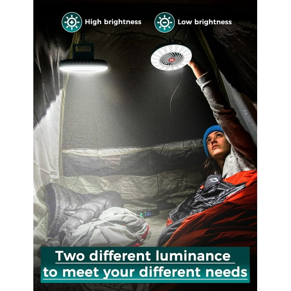 Portable Camping Fan with LED Lantern, USB Rechargeable Waterproof Tent Fan with Hanging Hook Magnet Survival Kits for Indoor Outdoor Hiking Car Office Desk Outdoor Emergency Power Outage