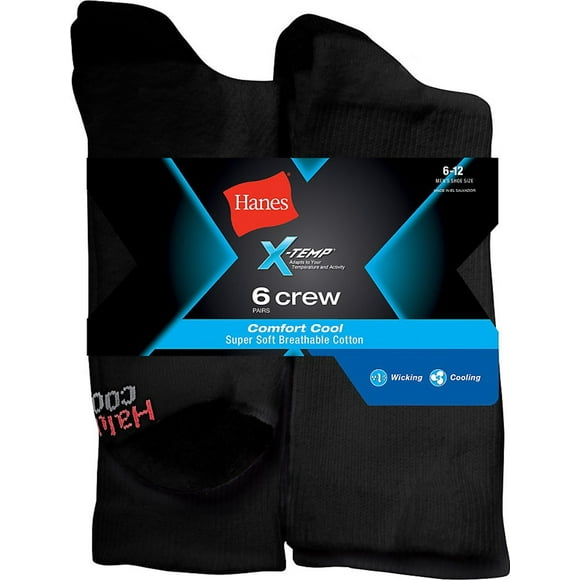 Hanes Men's X-Temp Comfort Cool Crew 6-Pack_Black_ 6-12