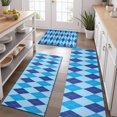 thumbnail image 2 of Light Blue and Dark Blue Argyle Pattern Kitchen Rugs Sets Of 3,Kitchen Runner Rugs Non Skid Washable,Decorative Kitchen Floor Mats for Kitchen,Sink,Laundry,17"x30"+ 17"x47" + 17"x59", 2 of 6