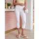 thumbnail image 2 of Pantalones capri de mujer con bajo dividido, cintura plegable, color liso, corte ajustado, estilo cropped., 2 of 8