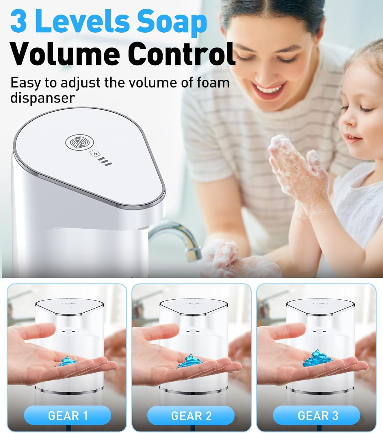 SONGAUN Automatic Soap Dispenser,Touchless Hand Wall Mount Rechargeable 3 Gear Adjustable Electric Soap Dispenser 350ml with Infrared Motion Sensor for Bathroom,Kitchen,Office, Black