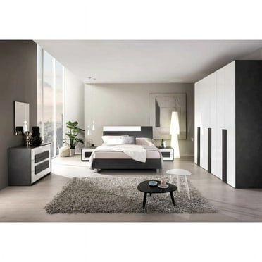 Panarea Modern 3-Piece Queen Size Bedroom Set, Dark Gray/White