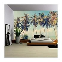 wall26 - Vintage Tropical Palm Trees on a Beach - Removable Wall Mural | Self-Adhesive Large Wallpaper - 66x96 inches