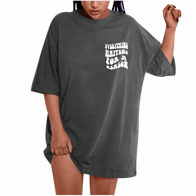 Pompotops Eyerything Happrns pour une Raison Haut à Lettres Oversize pour Femmes Épaules Tombantes Imprimé Graphique Manches Courtes Col Rond T-Shirt Graphique