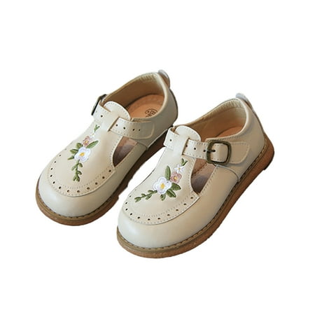 QUDDERR Baby Toddler Girls Genuine Leather Shoes Oxfords Wedding Party Princess Shoes Little/Big Kids Embroidered Spring Fall Flats for Girls 1M-13M