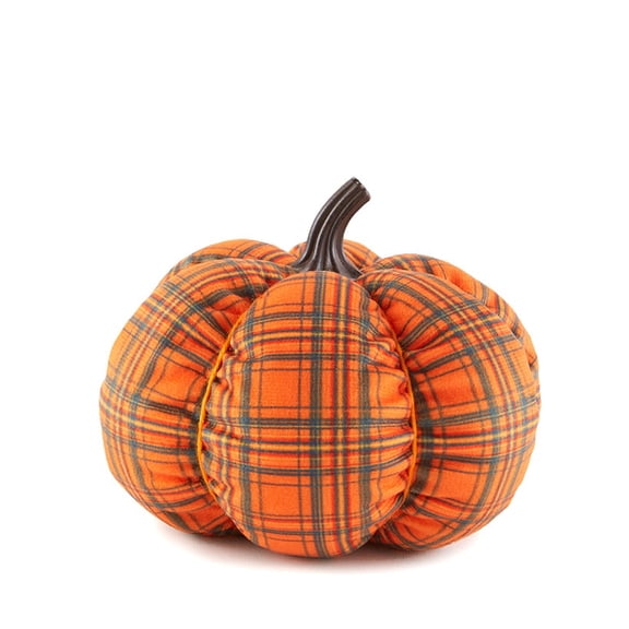 Decorative Harvest Plush Pumpkins - Orange Plaid Small