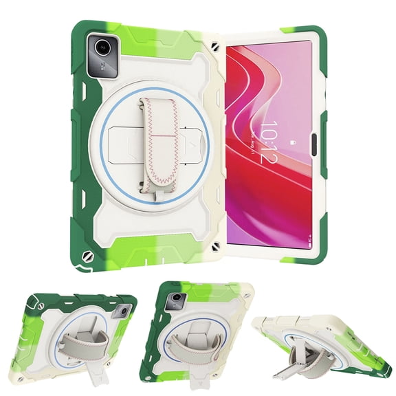 Dteck For Lenovo Tab M11 (TB-330FU/TB-330XU) Case with Pencil Holder,Multi-Angle Bracket 360° Adjustable Swivel Hand Strap Three-in-one Shatter-Resistant Drop-Proof Shell, Green