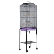 Folding Iron Bird Cage Cockatiel Parakeet Finch Canary Cage With Stand Wheel