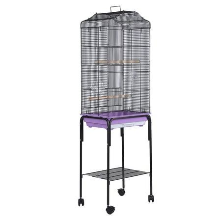 Folding Iron Bird Cage Cockatiel Parakeet Finch Canary Cage With Stand Wheel