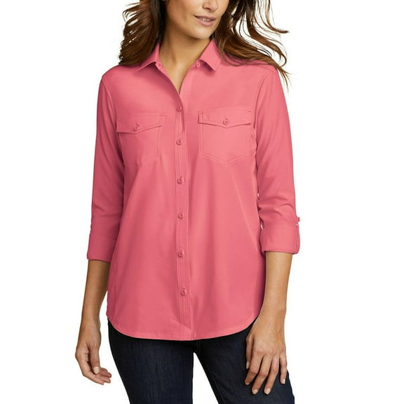 Eddie Bauer Women's Departure Stretch Long Sleeve Shirt with UPF 50 Small, Red)