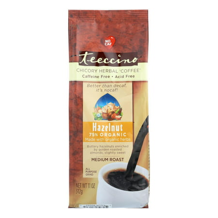 Teeccino Chicory Herbal Coffee Alternative, Hazelnut 75% Organic, 11 Oz, Pack of