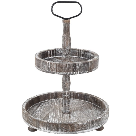 NUAHRHY Fall Tiered Tray 2-Tier Wood Tiered Tray Decor Farmhouse Tiered Tray with Metal Handle Detachable Tiered Serving Tray Easy to Assemble Tiered Food Cupcake Display Tray Kitchen Tiered Tray