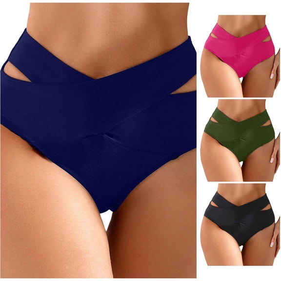 Swim Pants For Women Full Coverage Swimsuit Navy Mid Rise Bikini Bottoms Swim Suit For Women