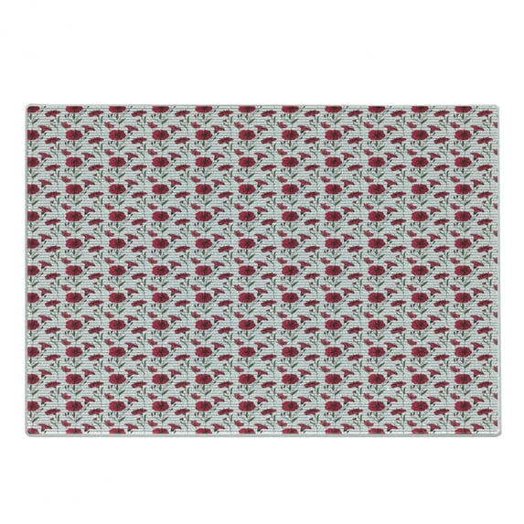 Floral Cutting Board, Summer Toned Pattern of Poppy Flowers Butterflies Striped Background, Decorative Tempered Glass Cutting and Serving Board, in 3 Sizes, by Ambesonne