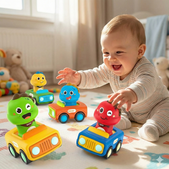 Press to Go Car Toys for Toddlers 1-3, Baby Animal Racing Cars, Infant Play Vehicle Set, Baby Push Go Friction Car Toys for 6-9-12-18 Months, 1st Birthday Gifts for 1-2 Years Old Boys