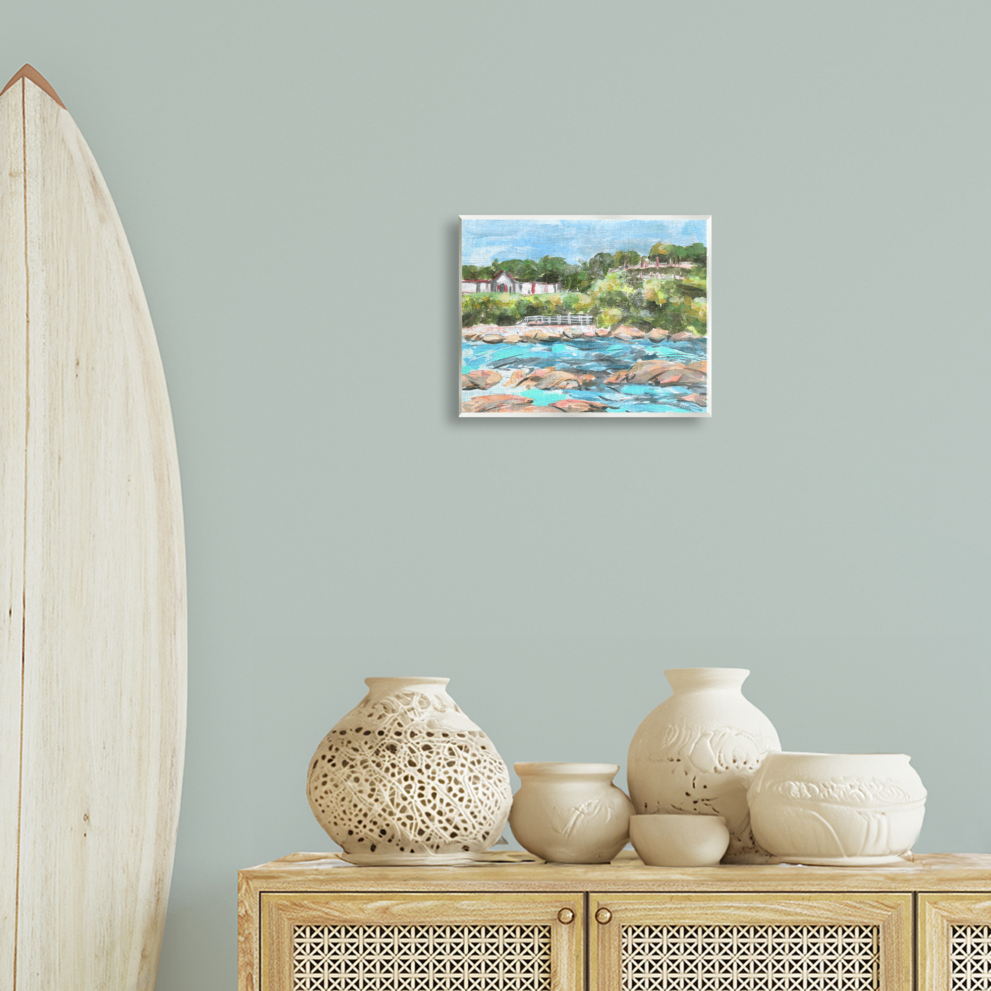 Stupell Industries Rocky Nautical Landscape Landscape Painting Unframed Art Print Wall Art, 14 x 11