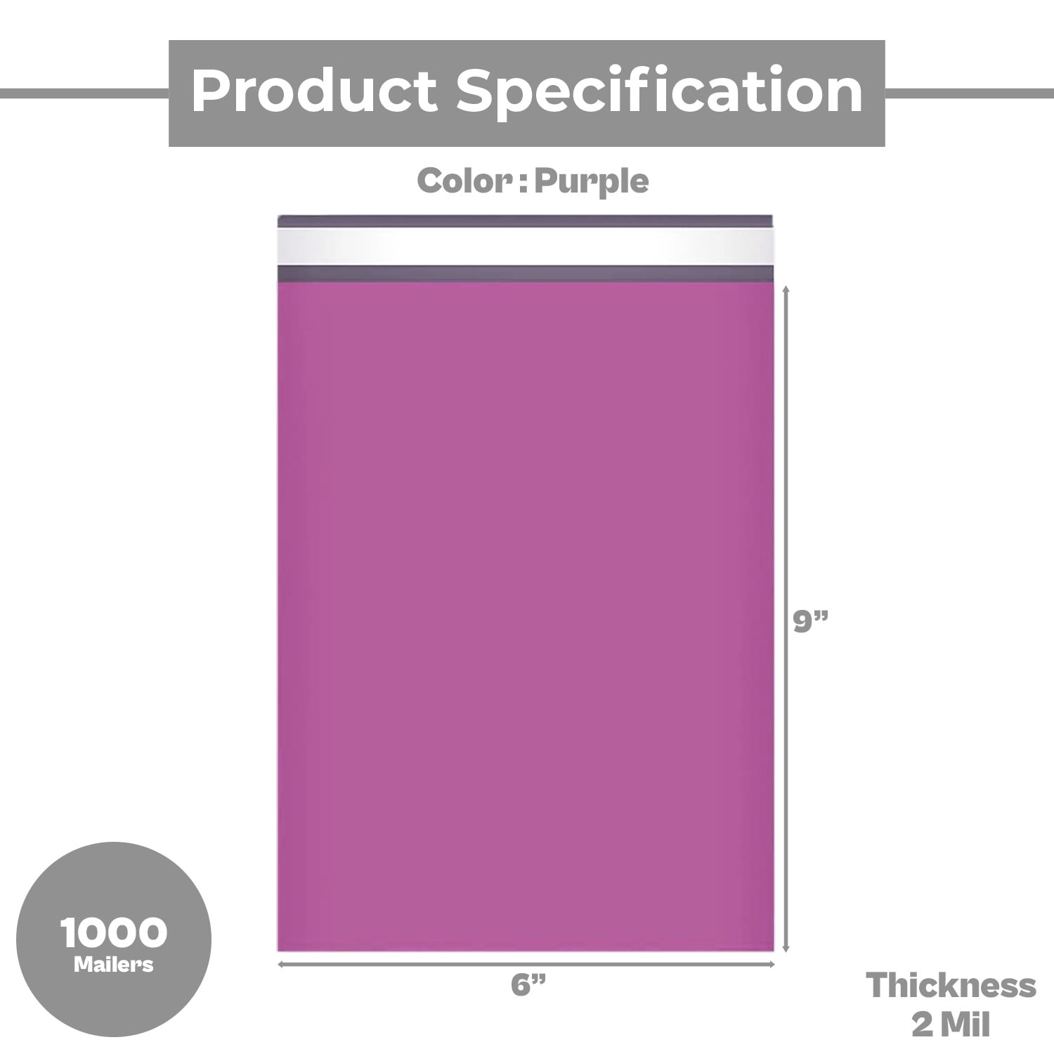 MMBM 1000 6" x 9" 2 Mil Purple Poly Mailers Self Seal Plastic Bags Envelope for Mailing, Shipping and Packaging