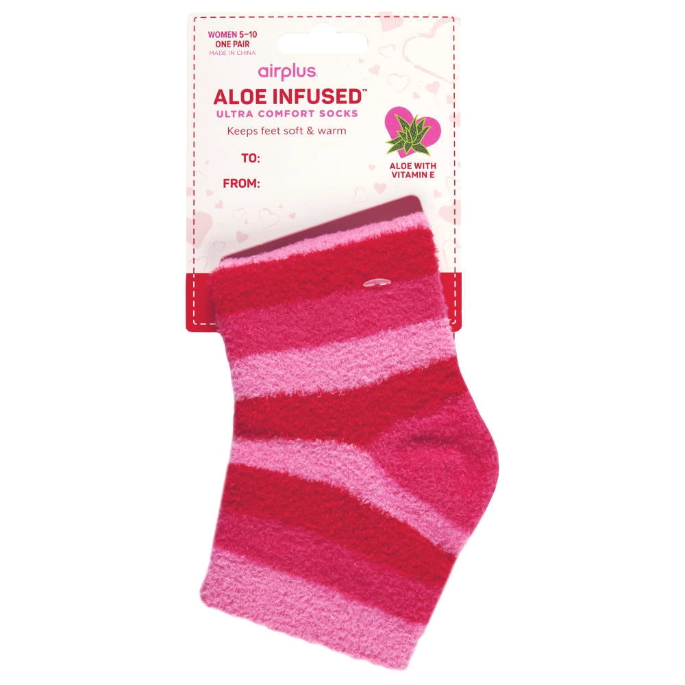 Airplus Aloe Infused Quarter Socks, Pink Stripes, Women's Medium 5-10