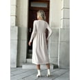thumbnail image 2 of Elegant Apricot Ribbed Long - Sleeve Dress, 2 of 5