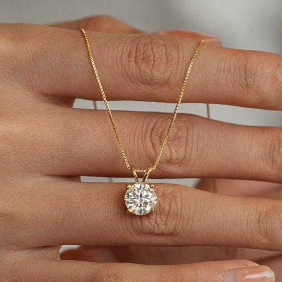 2Ct Round Cut Moissanite Solitaire Pendant 18" Necklace 14K Yellow Gold Plated