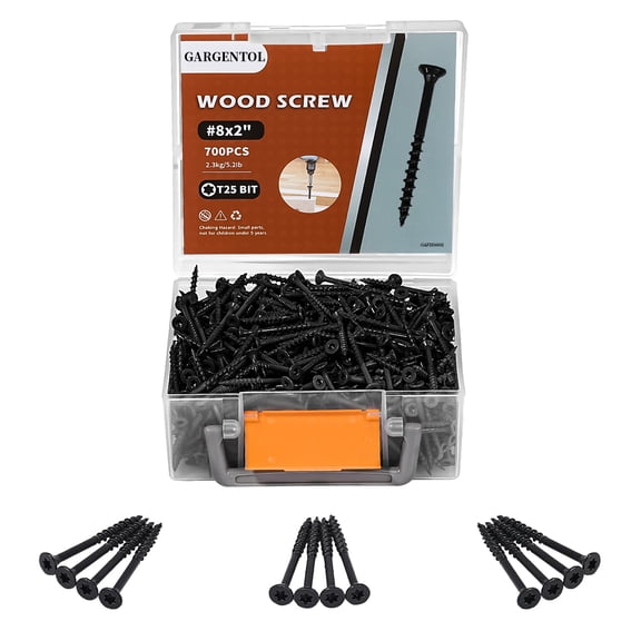 GARGENTOL Wood Screws 700 Pcs #8 x 2" Black Exterior Hardware Screw for Deck Wood Construction Fence Rust Resistant T25 Star Bits Included