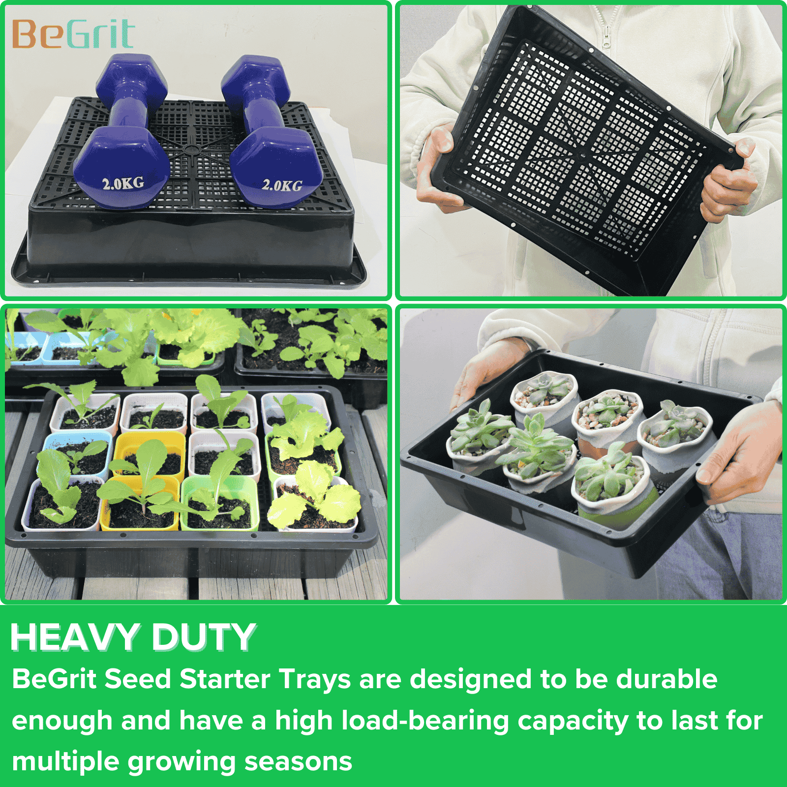 BeGrit Seedling Trays 5-Pack 15x12 inch Mesh Bottom Tray Plastic Plant Trays for Microgreens,Soil Blocks,Wheatgrass,Hydroponic and Fodder Systems