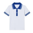 thumbnail image 2 of Girls 100% Cotton Short Sleeve Polo Shirt, Blue Collared 2-Button Placket, Breathable Soft School Uniform Casual Top for 3-14 Years Old Kids,Size 9 T, 2 of 5