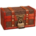 thumbnail image 1 of Cofre del tesoro pirata Caja de madera vintage, pequeños cofres del tesoro de madera, mini cofre del tesoro de madera, caja del tesoro de madera retro con tapa, para almacenamiento y decoración, 1 of 5