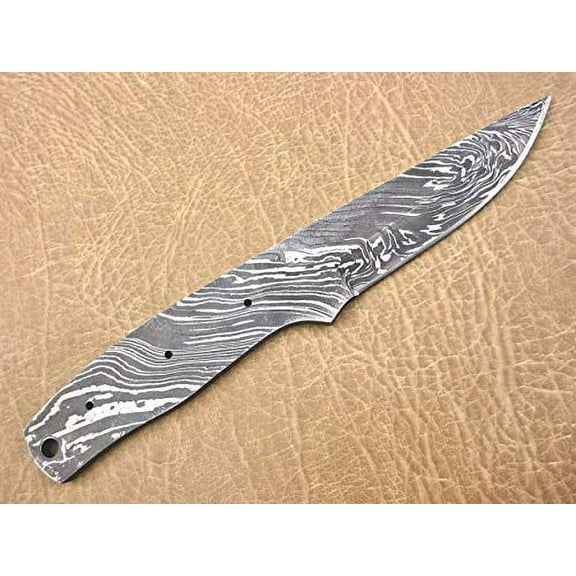 8.25 inches Long Hand Forged Damascus Steel Blank Blade Skinning Knife with 3 Pin Hole & an Inserting Hole Space 4 inches Cutting Edge
