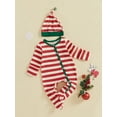 thumbnail image 2 of Binshrliy Newborn Baby Boy Christmas Pajamas Striped Long Sleeve Footie Jumpsuits Hat 6M 12M 18M 24M Infant Zipper One Piece Rompers, 2 of 6