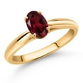thumbnail image 2 of Gem Stone King 10K Yellow Gold Red Rhodolite Garnet Solitaire Engagement Ring for Women (0.90 Cttw, Oval 7X5MM, Gemstone January Birthstone, Available in Size 5, 6, 7, 8, 9), 2 of 4