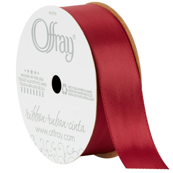 Offray Ribbon, Wine Red 7/8 inch Single Face Satin Polyester Ribbon, 18 feet