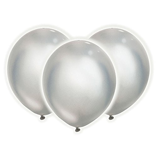 Solid Silver Light Up Balloons 9", 12 Ct.
