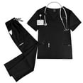 thumbnail image 2 of HAJWOH Black Scrubs for Women Set Size1 Stretchy Nursing Uniform Short Sleeve V-Neck Scrub Top & Yoga Jogger Pants Solid Color Scrub Suit with Multi Pocket Black L, 2 of 5