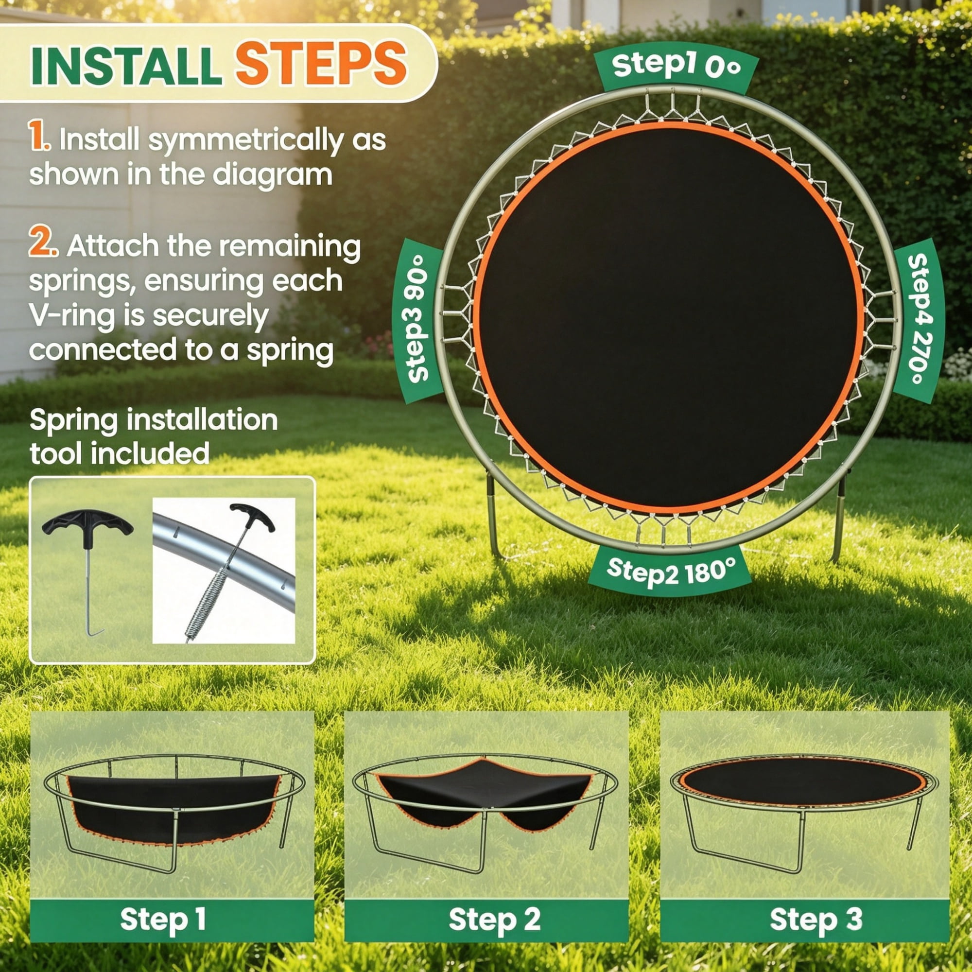 12ft Trampoline Mat Replacement with 72 V-Rings and Springs Tool