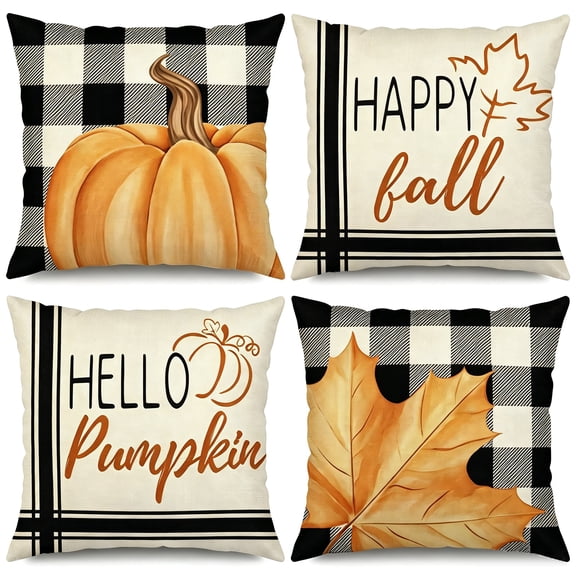 Husfou Thanksgiving Decor Fall Pillows Set of 4, 18 x 18 inch Farmhouse Decorative Pillow Covers for Autumn, Throw Cushion Case for Couch Home Decor