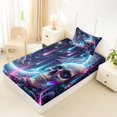 thumbnail image 4 of Castle Fairy Cosmic Gothic Skull Twin Sheets 3pcs,Neon Meteor Swirl Cloud Crescent Scene Bedding,Purple Cyan Black,1 Fitted Sheet,1 Flat Sheet and 1 Pillowcase, 4 of 6