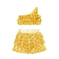 thumbnail image 4 of CHICTRY Kids Girls Sequin Metallic Jazz Modern Latin Dance Crop Top with Skirt Hair Band Set Gold 14, 4 of 7