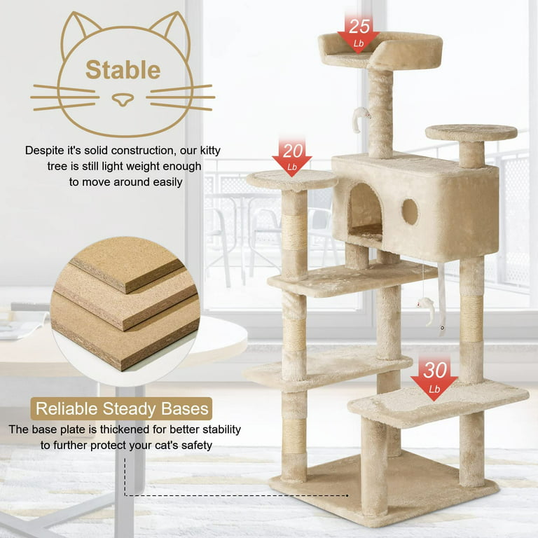 Bestpet 54in Cat Tree Tower with Cat Scratching Posts Stand House Cat Condo with Funny Toys Pink
