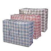 KARMAS PRODUCT 3PCS Extra Large 35gal Moving Bags Heavy Duty Woven Tote Bag Checkered Reusable Storage Bag for Travelling, College Carrying, Moving, Camping