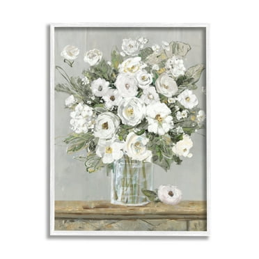 Stupell Industries White Bouquet Painting Botanical & Floral Painting White Framed Art Print Wall Art, 24 x 30