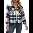 thumbnail image 1 of Chaqueta de Franela A Cuadros para Mujer, Larga, Solapa, Botones, Blusas Casuales, Abrigos Cortos Verde S, 1 of 10