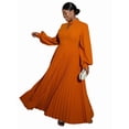 thumbnail image 5 of Women'S Elegant Pleated Maxi Dress with Puff Sleeves and Stand Collar for Various Occasions Orange M, 5 of 9
